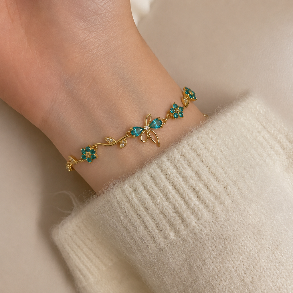 Blue Bow Gold Bracelet