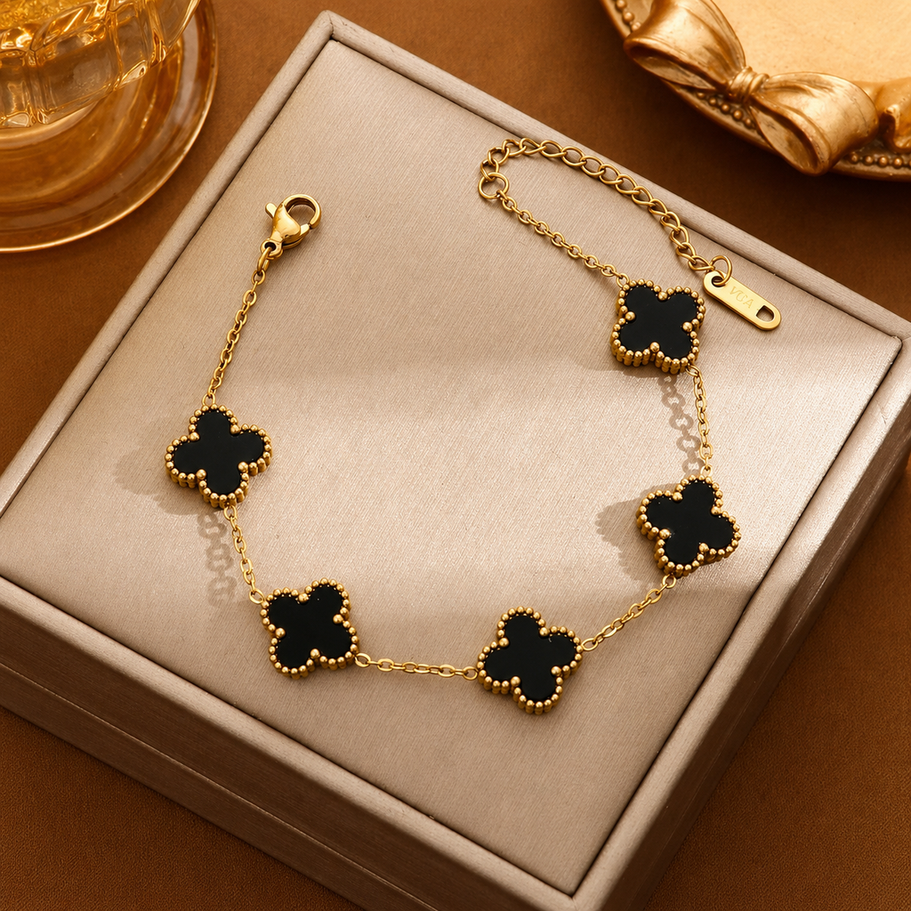 3in1 B/W Clover Gold Bracelet