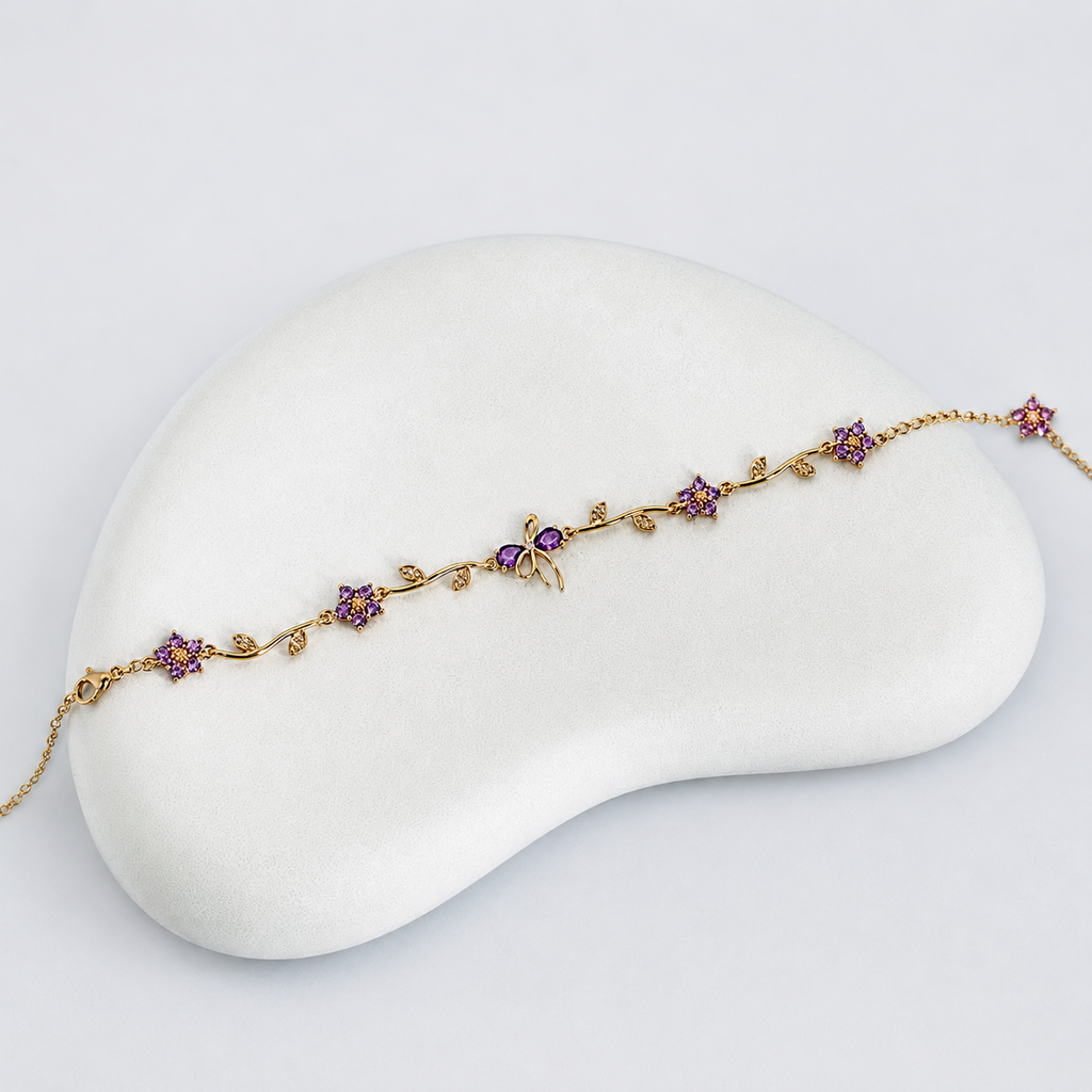Purple Bow Gold Bracelet
