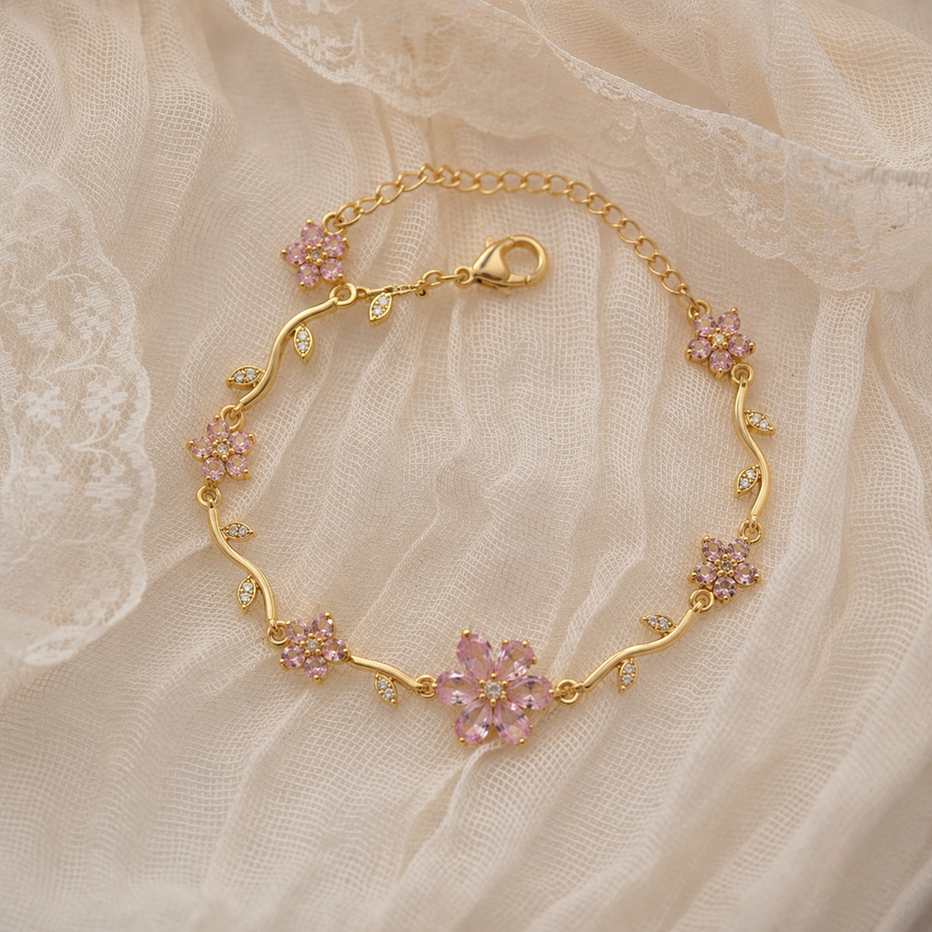 Pink Floral Gold Bracelet
