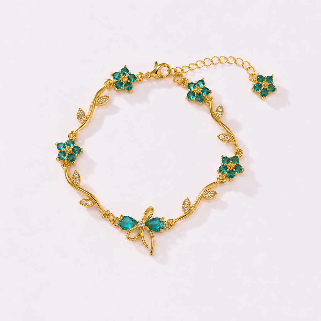 Blue Bow Gold Bracelet