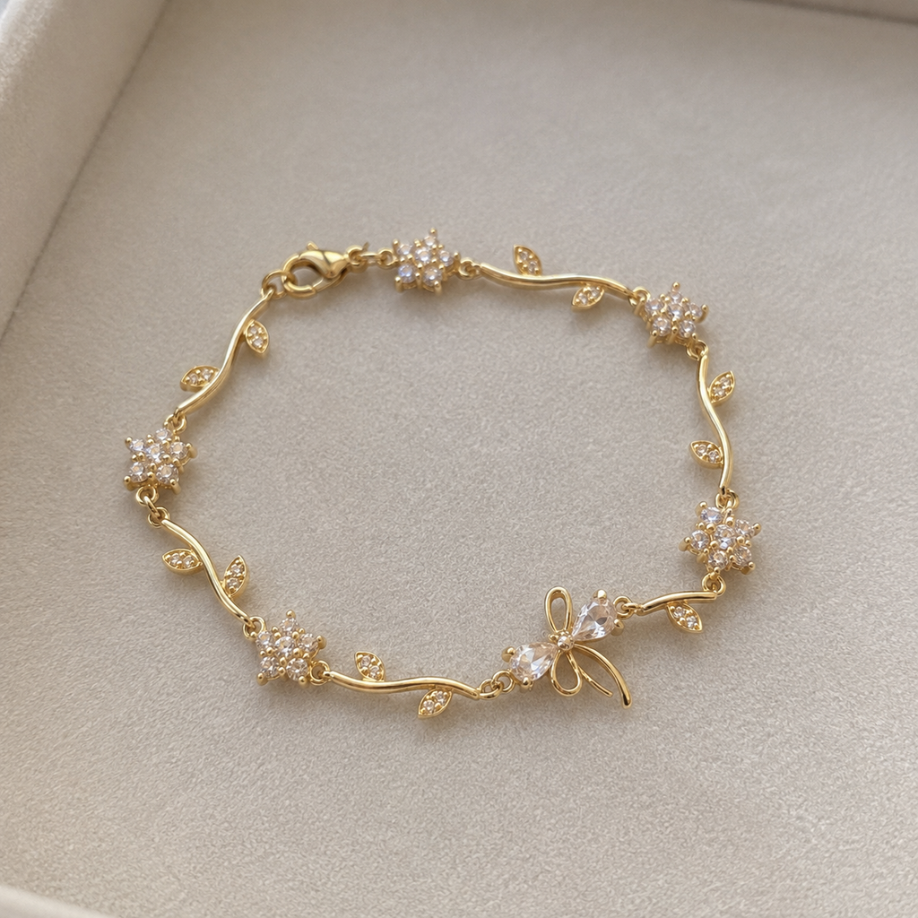 White Bow Gold Bracelet