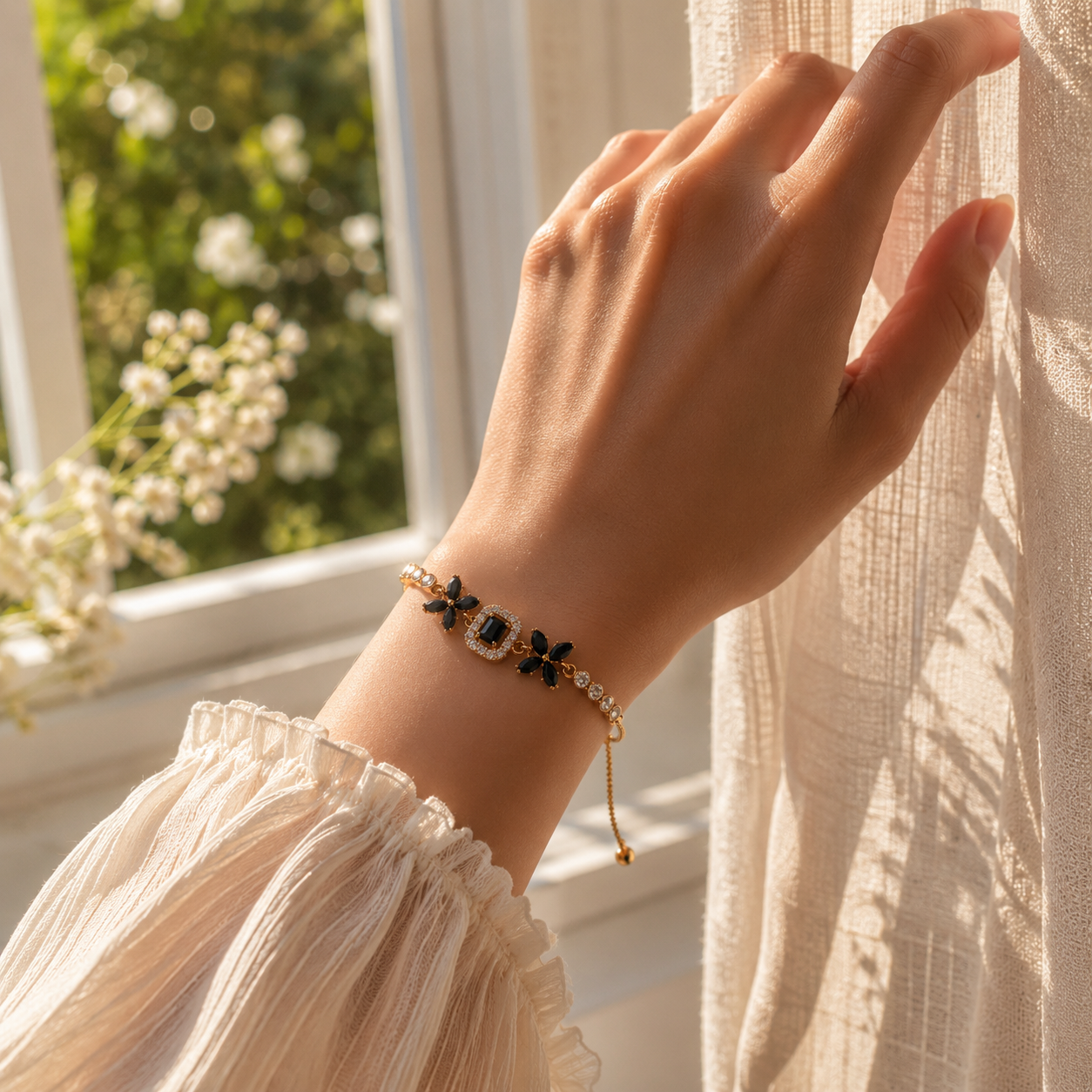 Black Flower Gold Bracelet