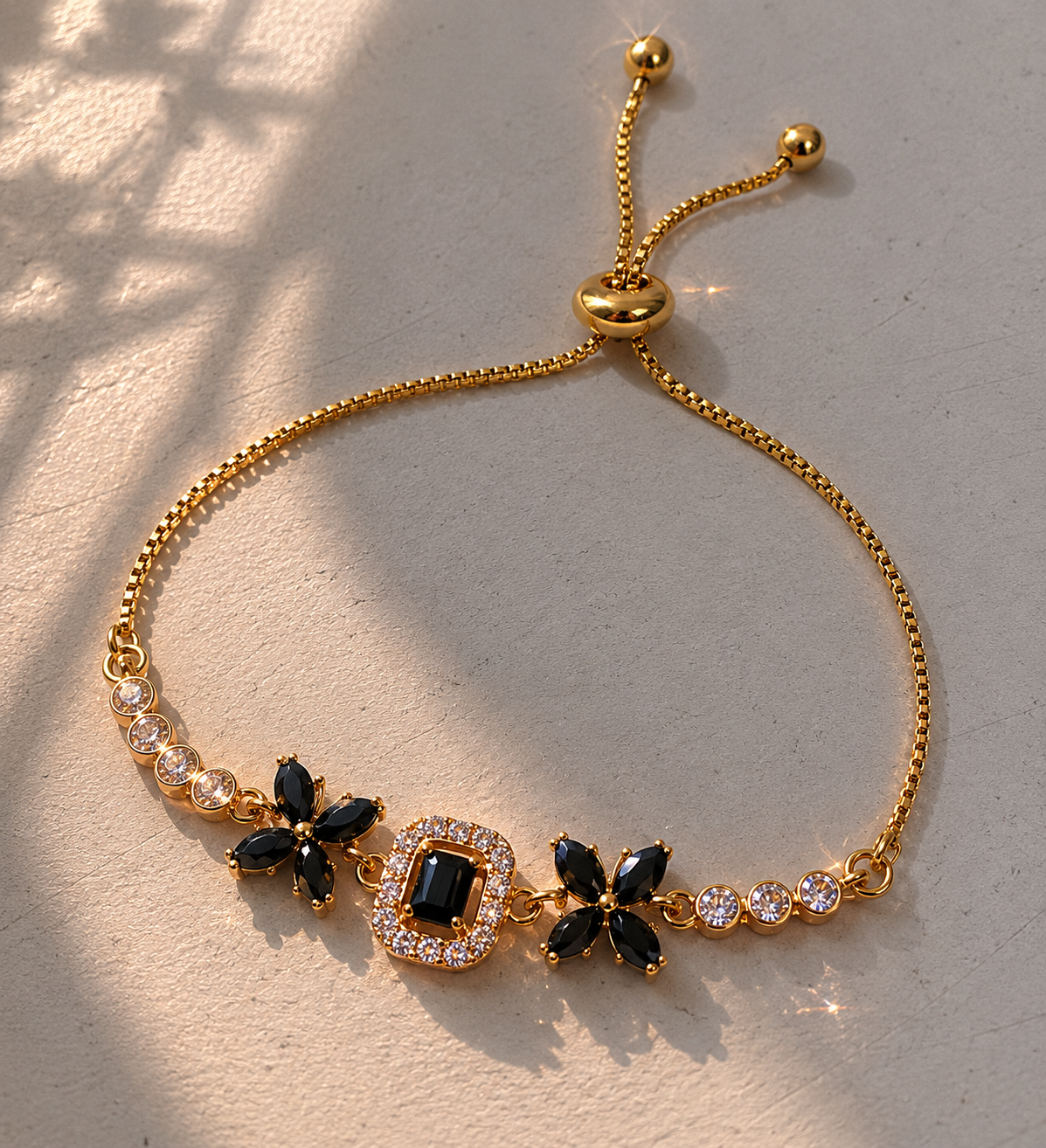 Black Flower Gold Bracelet