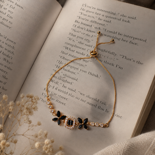 Black Flower Gold Bracelet