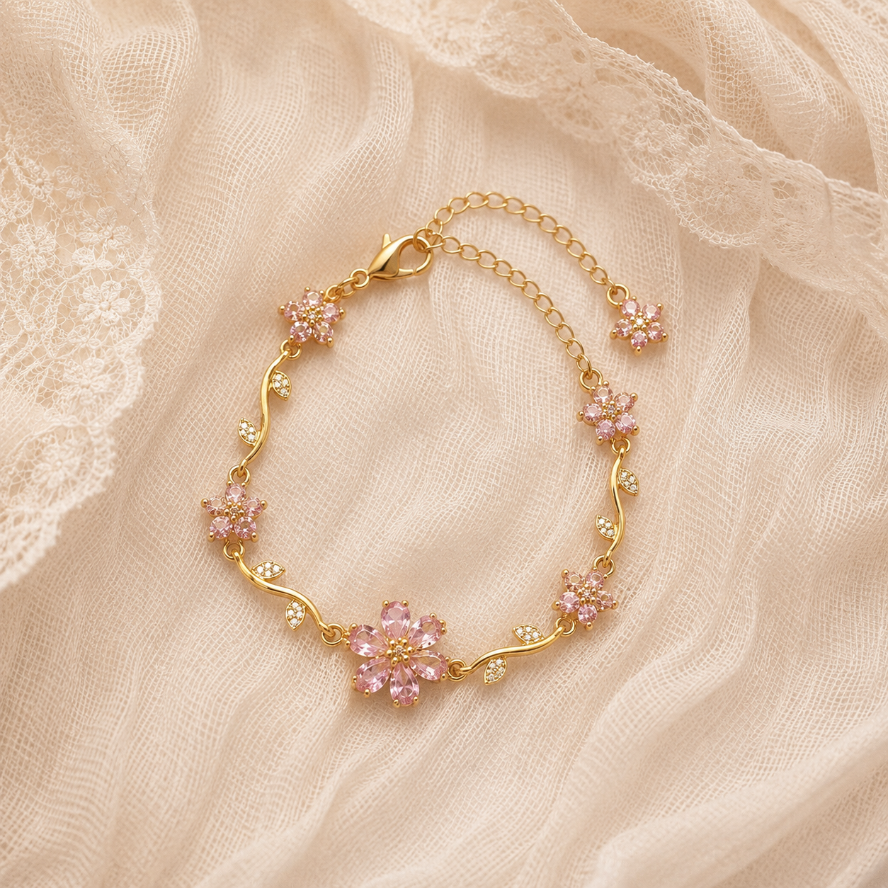 Pink Floral Gold Bracelet