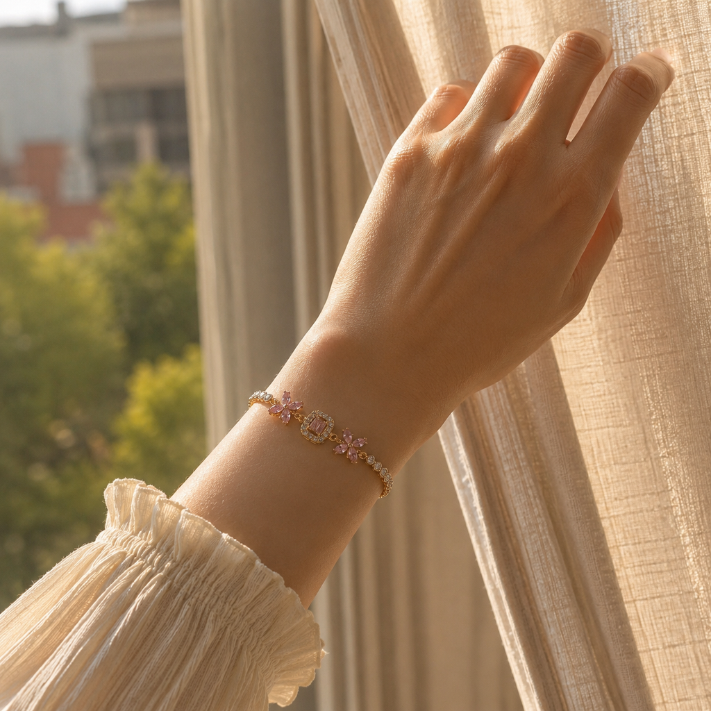 Pink Flower Gold Bracelet