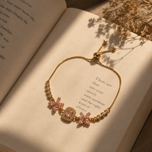Pink Flower Gold Bracelet