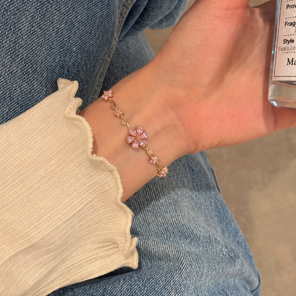 Pink Floral Gold Bracelet