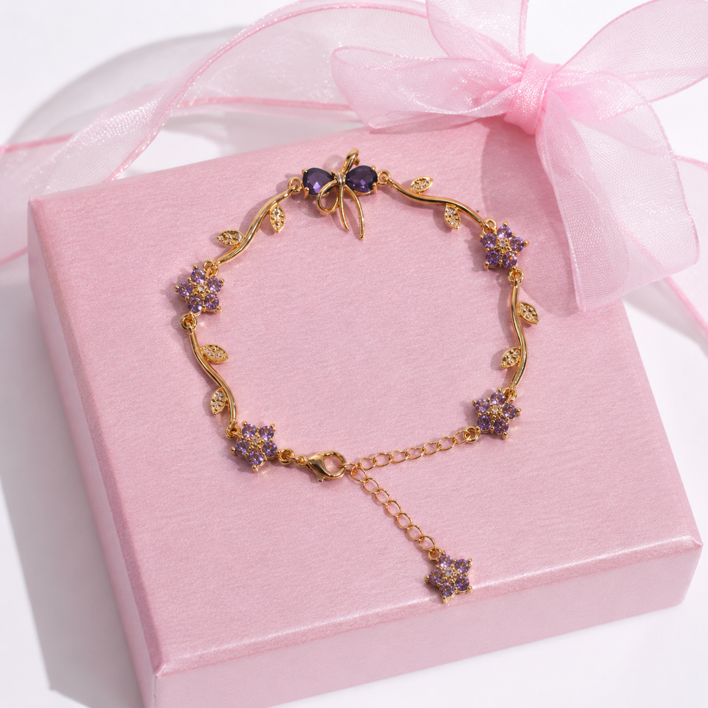 Purple Bow Gold Bracelet