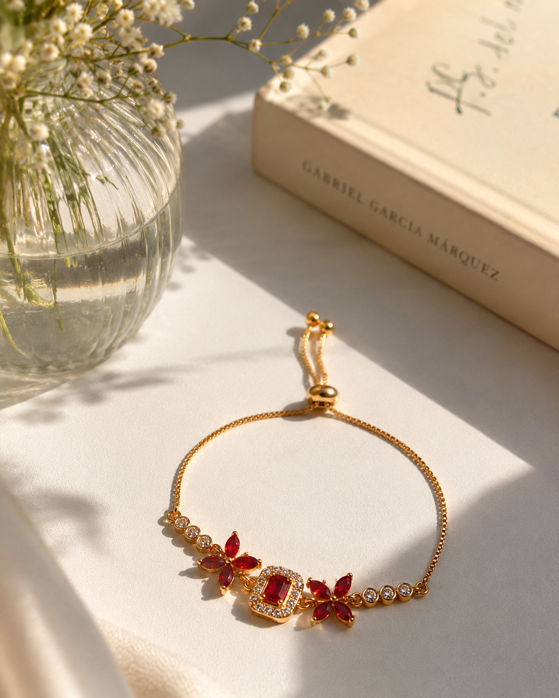 Red Flower Gold Bracelet
