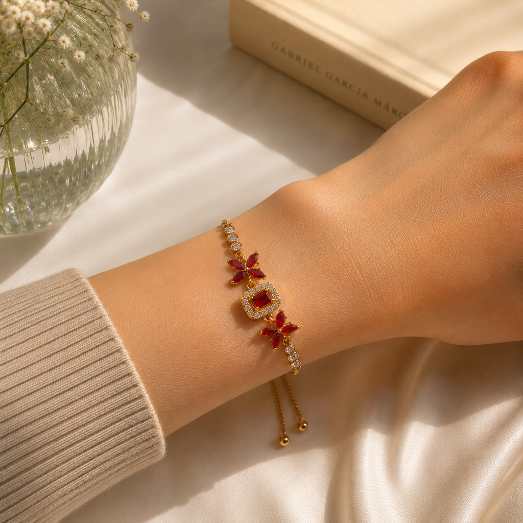 Red Flower Gold Bracelet