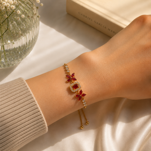 Red Flower Gold Bracelet