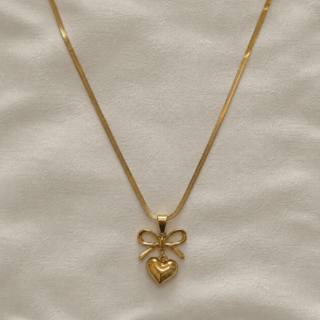 Bow And Heart Gold Necklace
