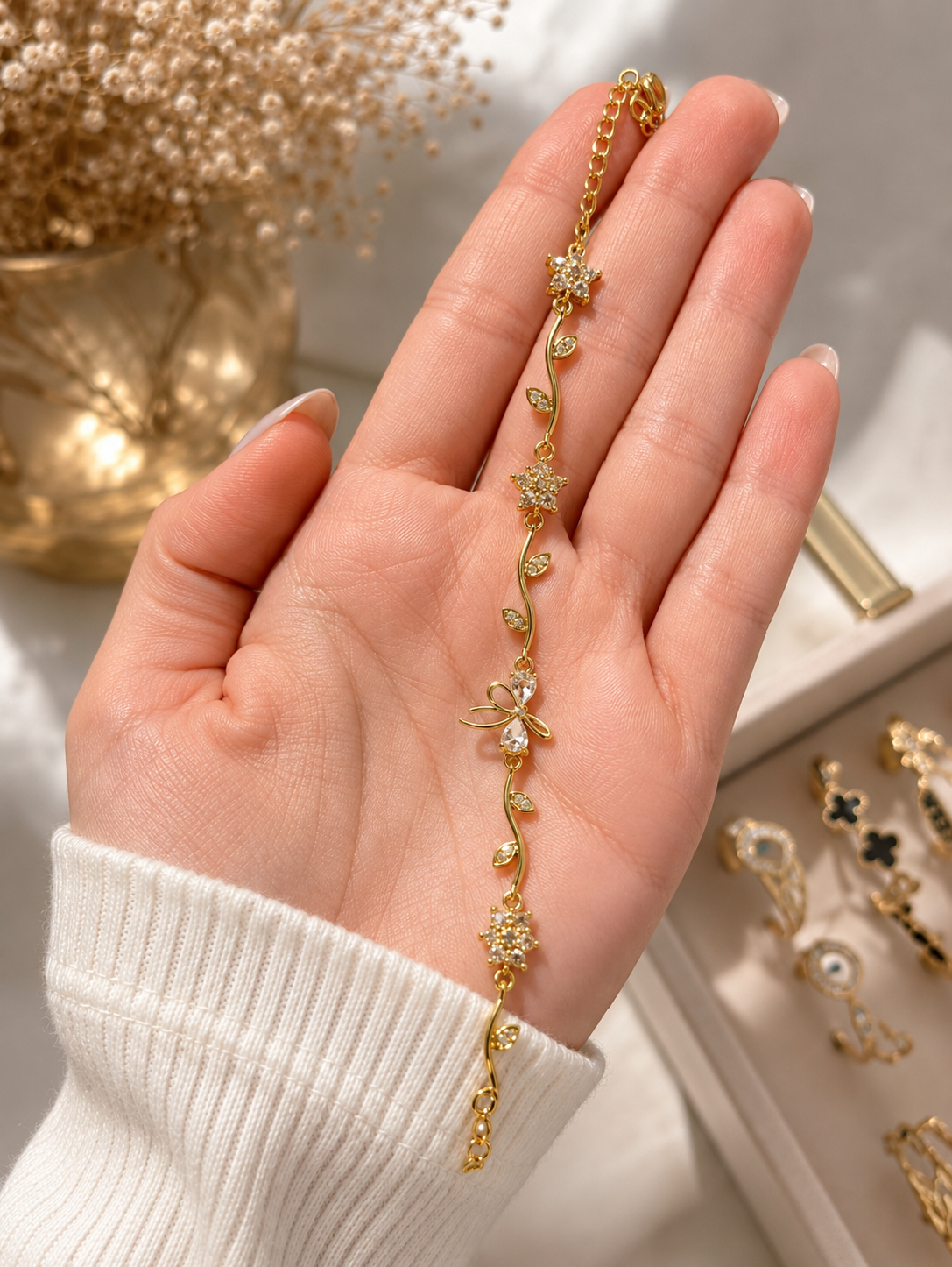White Bow Gold Bracelet