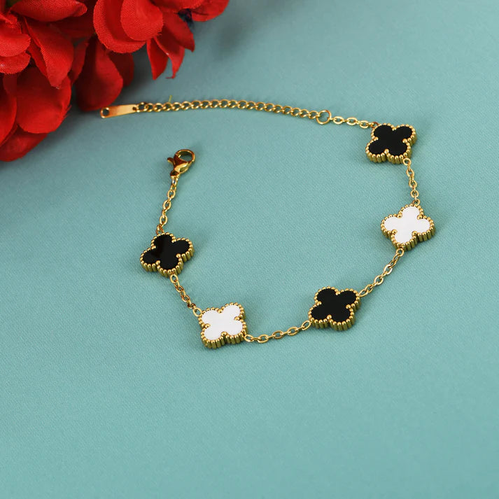 3in1 B/W Clover Gold Bracelet