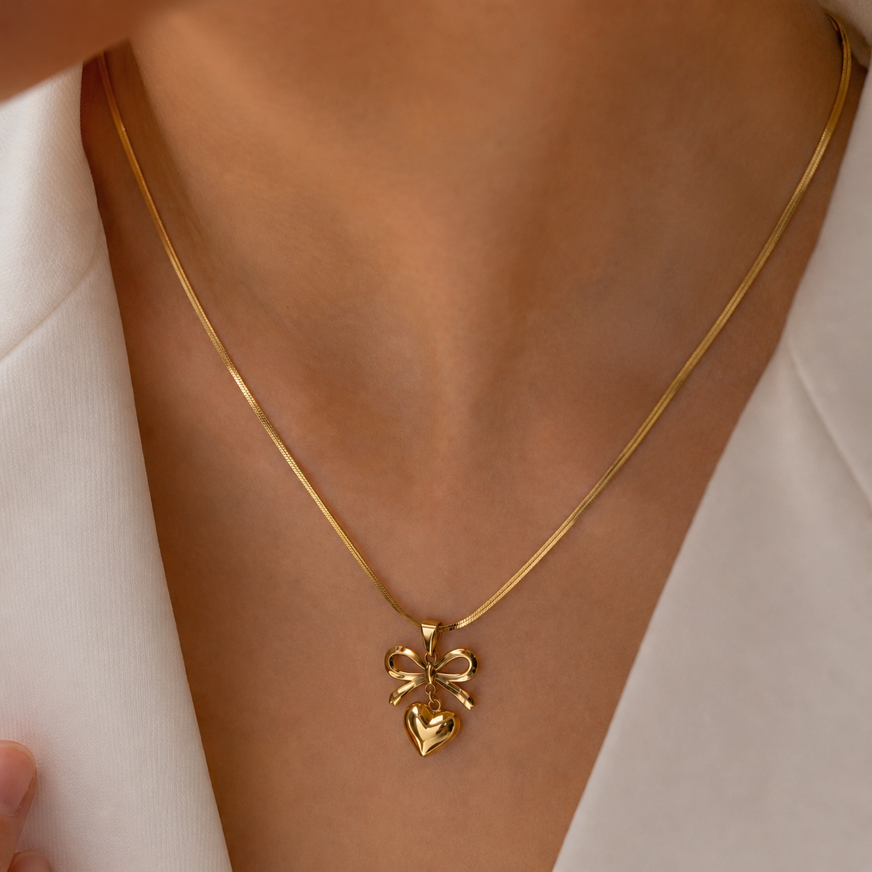 Bow And Heart Gold Necklace