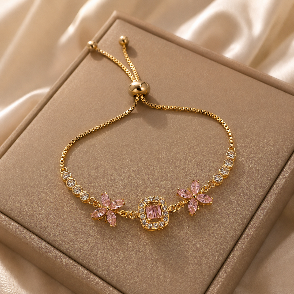 Pink Flower Gold Bracelet